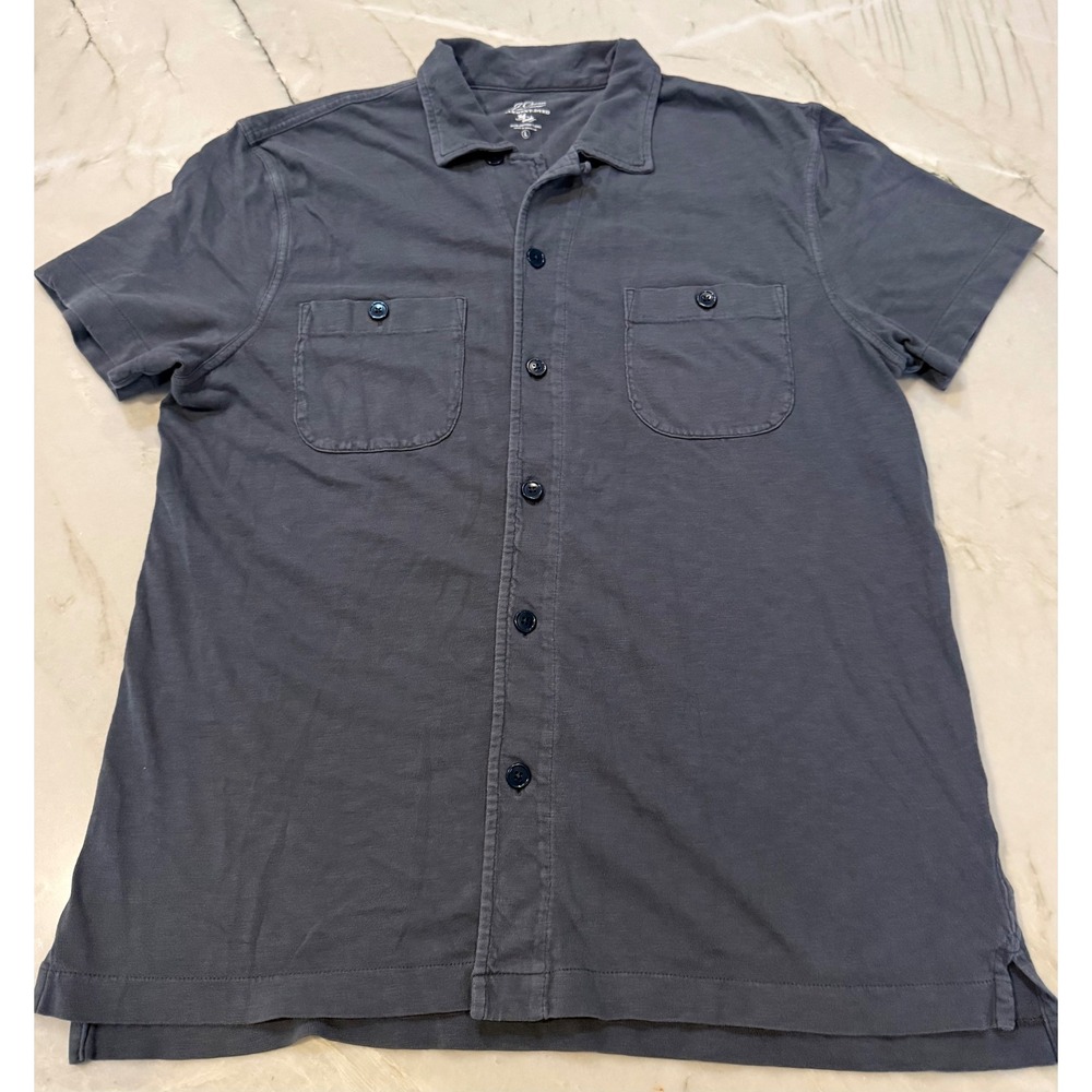 J.Crew Men's Garment Dyed Slub Cotton Short Sleeve Pocket Polo Charcoal Grey L